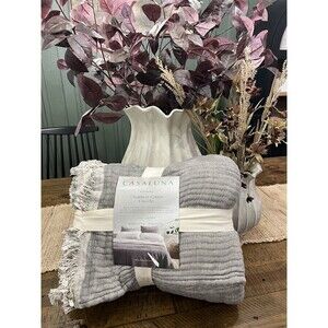 Full/Queen Reversible Textured Cotton Chambray Coverlet Dark Gray/White NEW